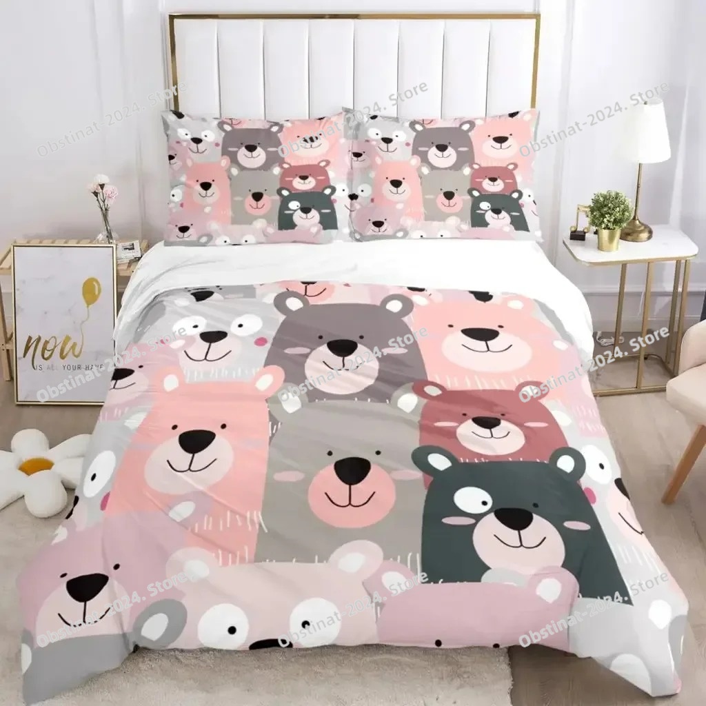 Linen Duvet Cover - Animais dos desenhos animados conjuntos de