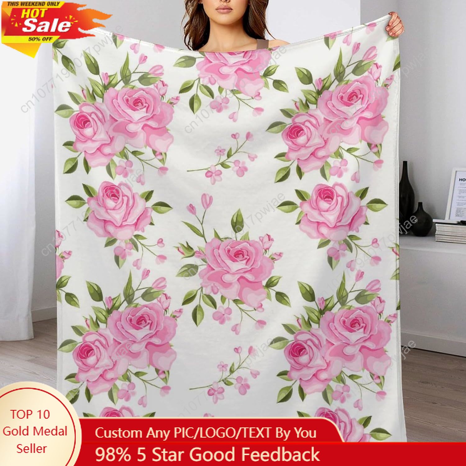 Quality Home Textiles - Flor rosa lance cobertor decoração floral