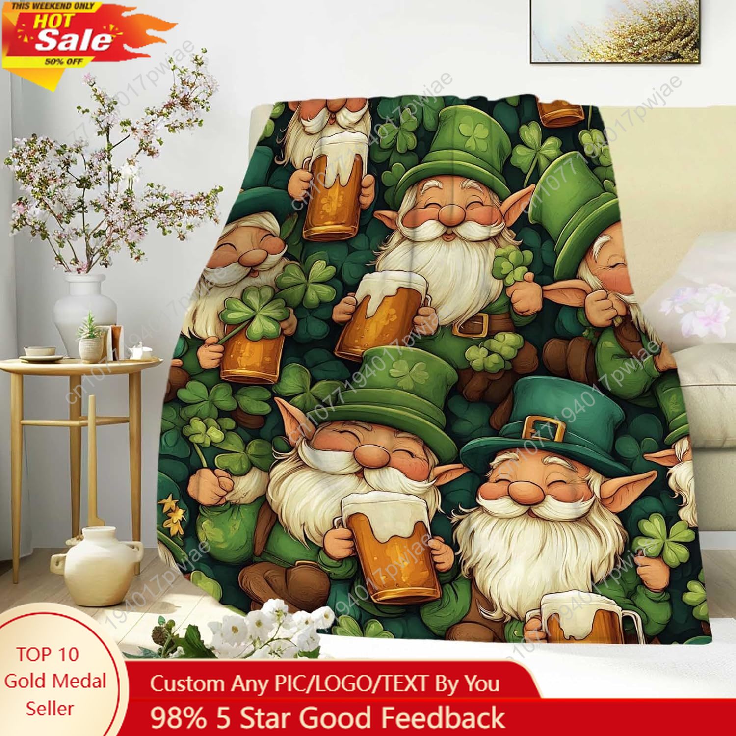 Quality Home Textiles - Cobertor de gnomo do dia de